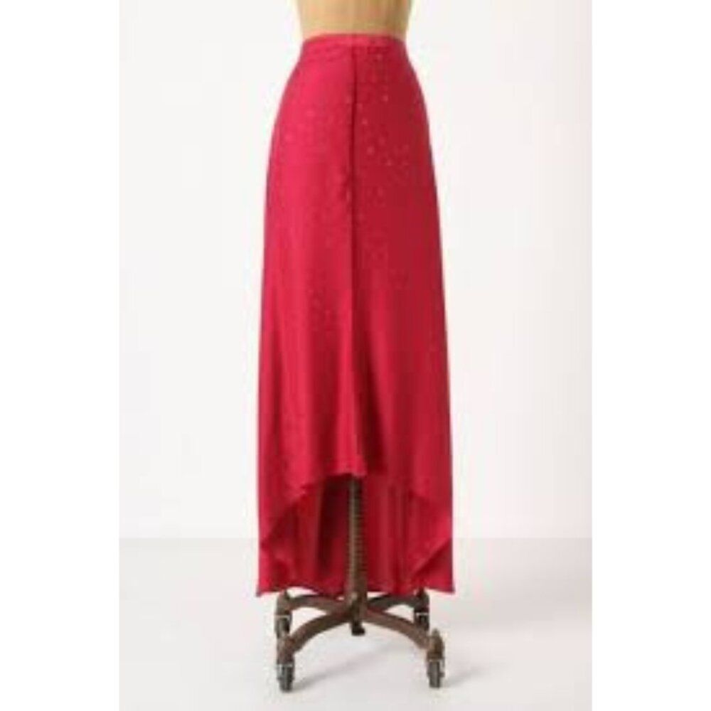 Anthropologie Leifsdottir Pink Silk High-Low Spotted Polka Dot Maxi Skirt Size 4